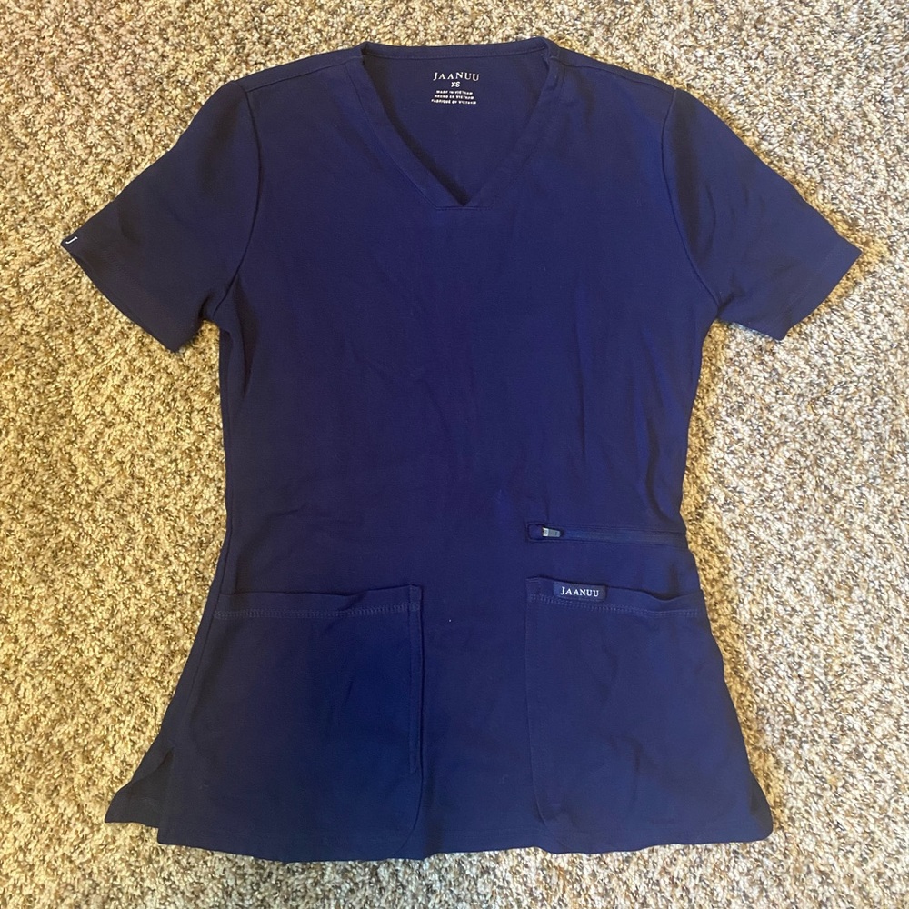 Jaanuu navy 4 pocket v neck scrub top